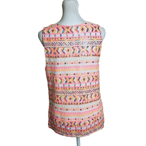 Miami Pink Sequins Aztec Design Sleeveless Top Size Medium - Picture 3 of 12